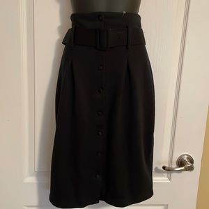 Black knee length pencil skirt front buttons think belt at waist Sz L fits M